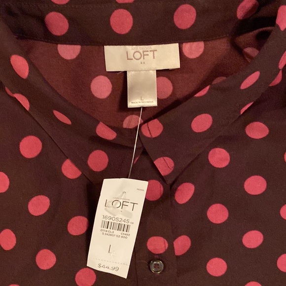 LOFT Polka Dot Blouse Brown & Pink Polka Dot - Picture 2 of 3